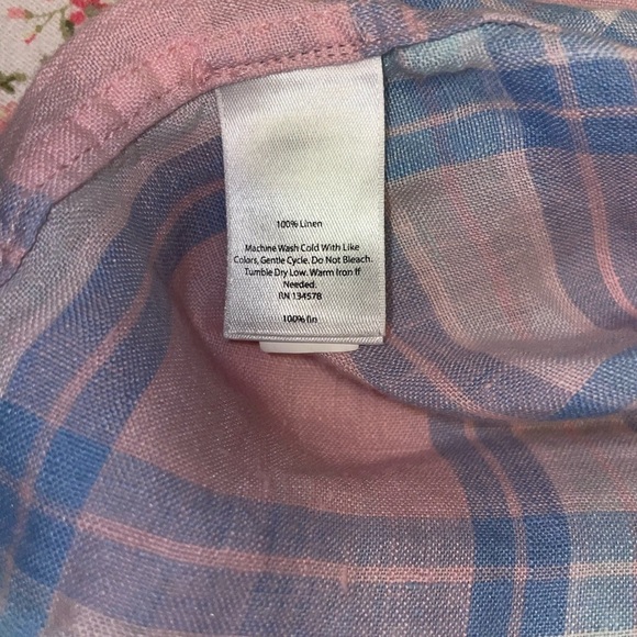 Vineyard Vines Classic Fit Tucker Shirt 100% Linen Pink And Blue Plaid Size L - Picture 6 of 7